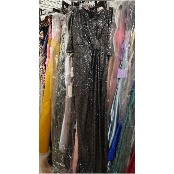 Rene Ruiz Evening Gown Sequin Dress Women sz 4 Pewter Shimmer Draped Formal NWT - Picture 4 of 8